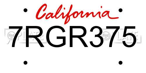 7RGR375 California License Plate