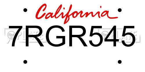 7RGR545 California License Plate