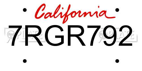 7RGR792 California License Plate