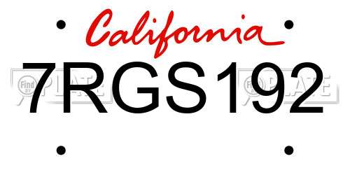7RGS192 California License Plate