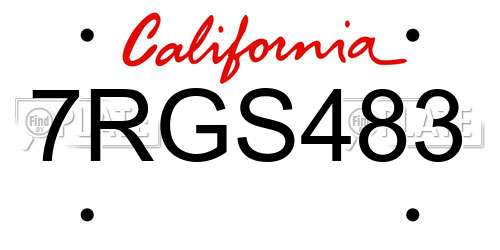 7RGS483 California License Plate