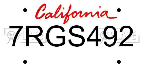 7RGS492 California License Plate