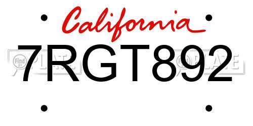 7RGT892 California License Plate