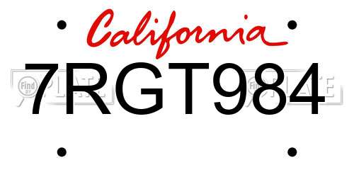 7RGT984 California License Plate