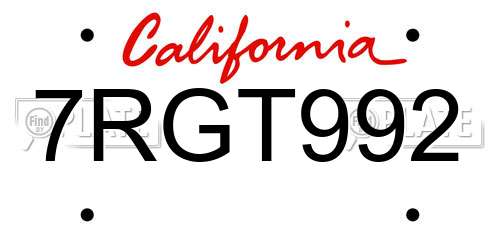 7RGT992 California License Plate