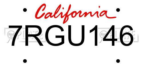 7RGU146 California License Plate