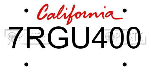 7RGU400 California License Plate