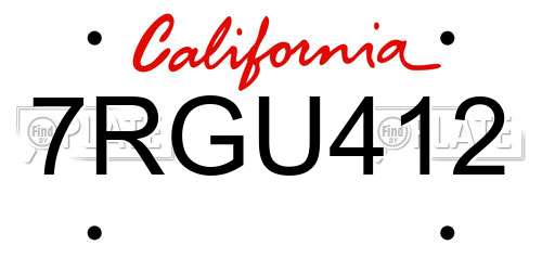 7RGU412 California License Plate