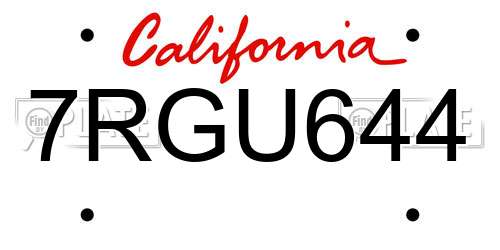 7RGU644 California License Plate