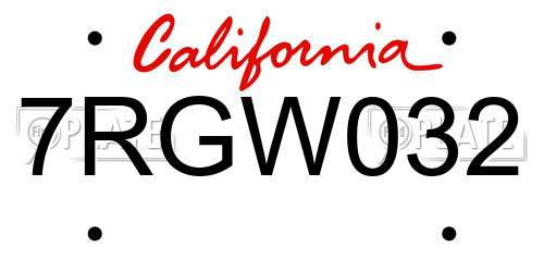 7RGW032 California License Plate