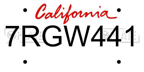 7RGW441 California License Plate