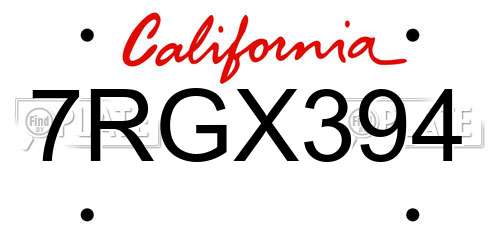 7RGX394 California License Plate