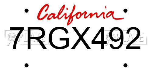 7RGX492 California License Plate