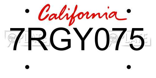 7RGY075 California License Plate