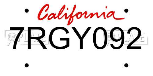 7RGY092 California License Plate