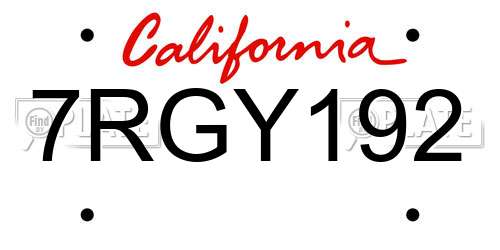 7RGY192 California License Plate