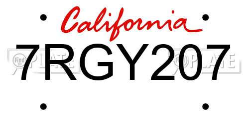 7RGY207 California License Plate