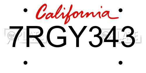 7RGY343 California License Plate