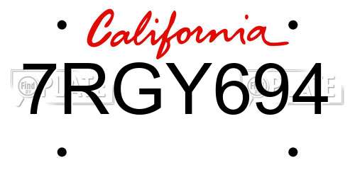 7RGY694 California License Plate