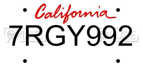 7RGY992 California License Plate