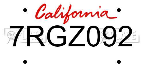 7RGZ092 California License Plate