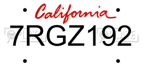 7RGZ192 California License Plate