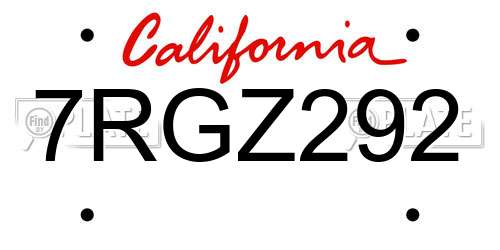 7RGZ292 California License Plate