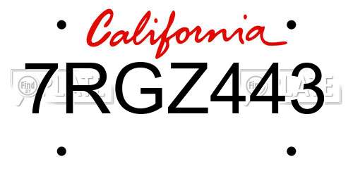 7RGZ443 California License Plate