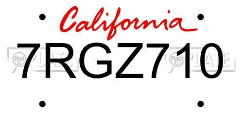 7RGZ710 California License Plate