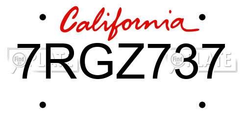 7RGZ737 California License Plate