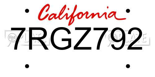 7RGZ792 California License Plate