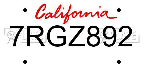 7RGZ892 California License Plate