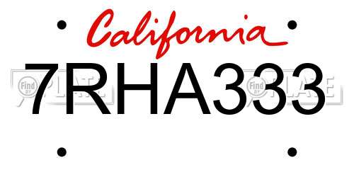 7RHA333 California License Plate