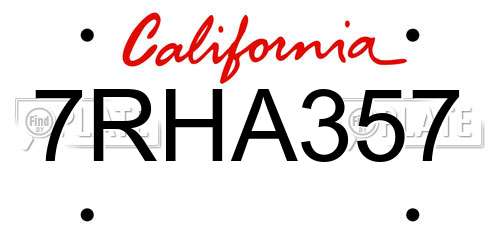 7RHA357 California License Plate