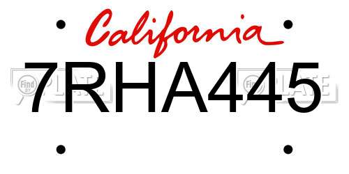 7RHA445 California License Plate