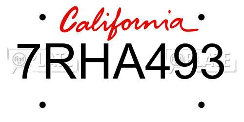 7RHA493 California License Plate