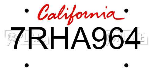 7RHA964 California License Plate