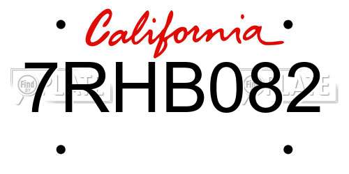 7RHB082 California License Plate