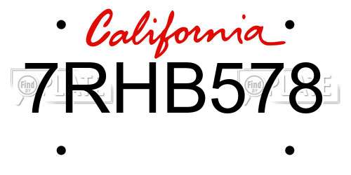 7RHB578 California License Plate