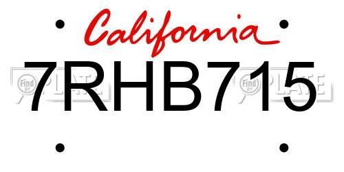 7RHB715 California License Plate