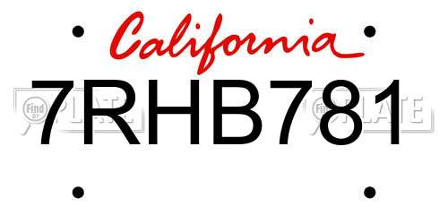 7RHB781 California License Plate