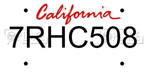7RHC508 California License Plate