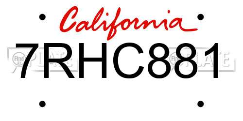 7RHC881 California License Plate