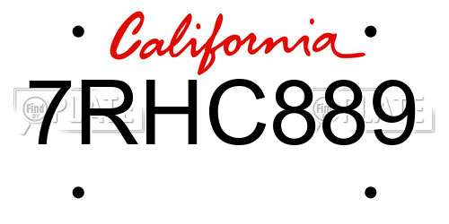 7RHC889 California License Plate