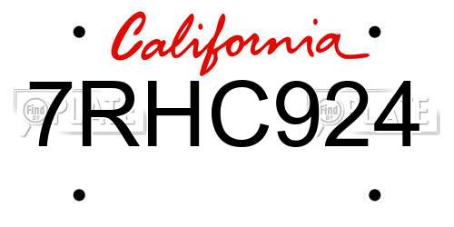 7RHC924 California License Plate