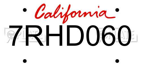 7RHD060 California License Plate