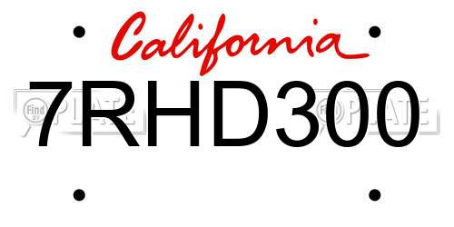7RHD300 California License Plate