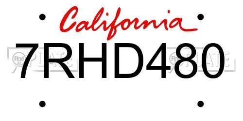 7RHD480 California License Plate