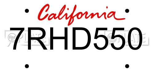 7RHD550 California License Plate