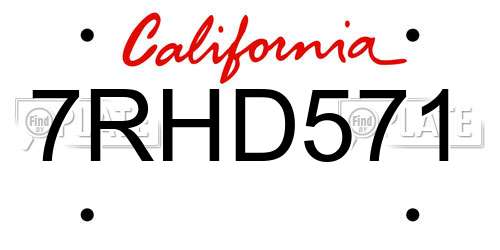 7RHD571 California License Plate